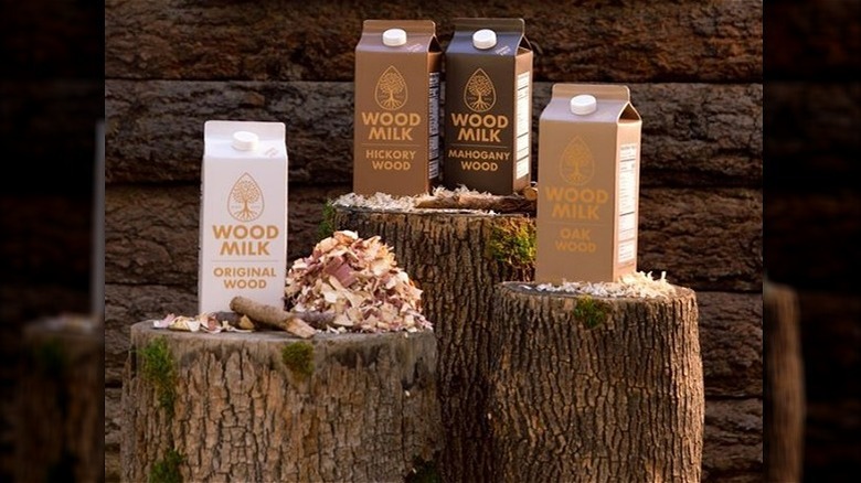 logs with cartons of Wood Milk 