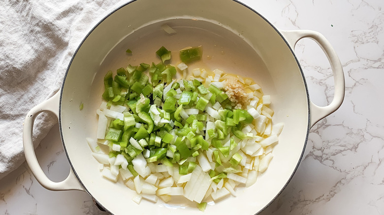 onion, bell pepper, and garlic