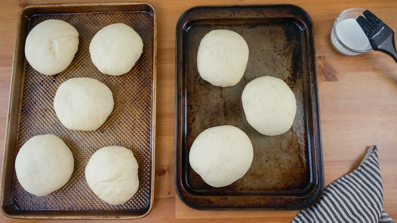 uncooked Bierocks on pans