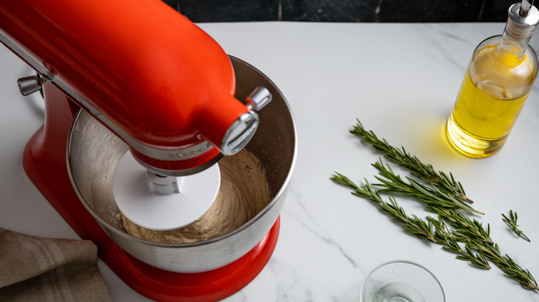 kneading dough in stand mixer