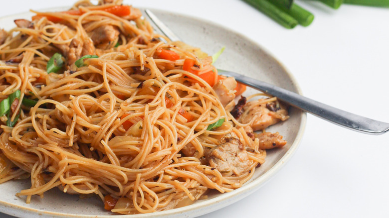 Pancit on a white plate