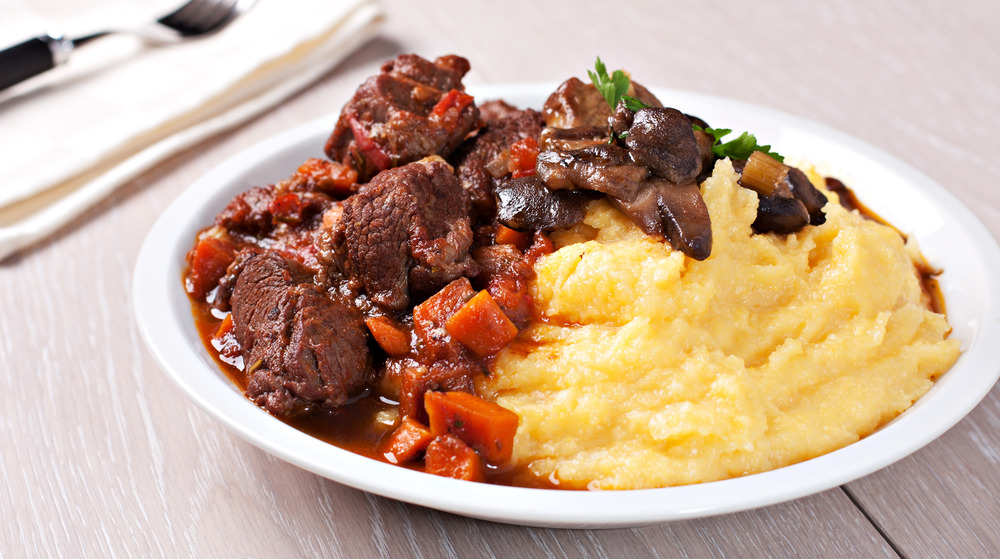 Cooked polenta with stew