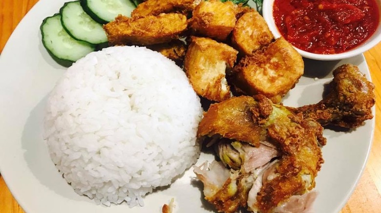 ayam penyet with rice