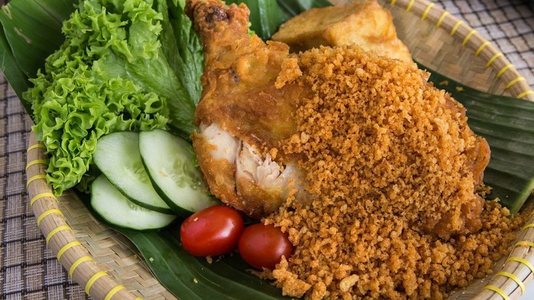 ayam penyet with salad