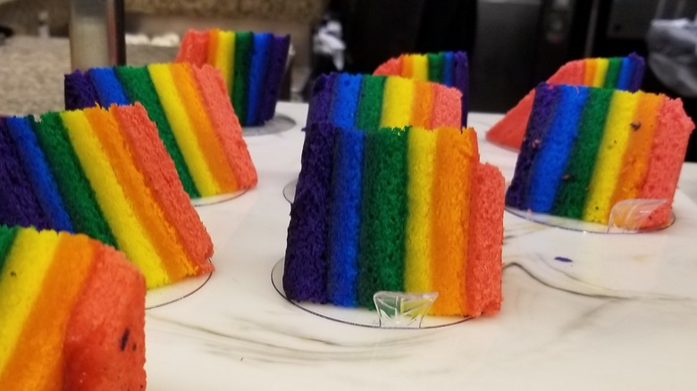 slices of rainbow cake