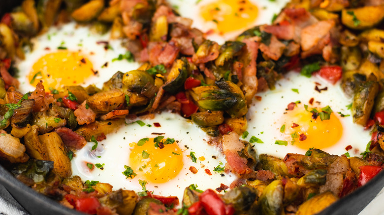 Close up of bacony Brussels sprouts hash