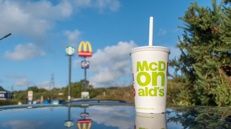 McDonald's milkshake on car