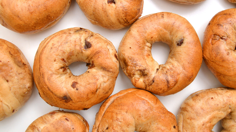 Bunch of cinnamon raisin bagels together