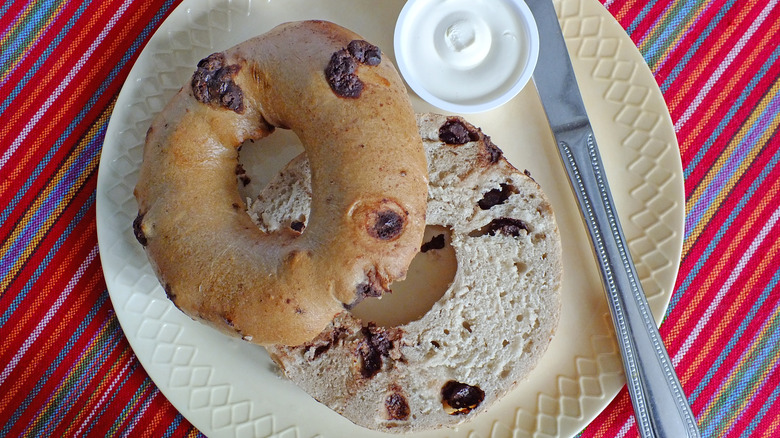 Chocolate chip bagel with cream cheese