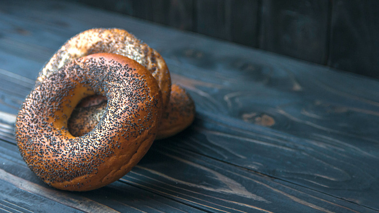 Poppyseed bagels on shelf