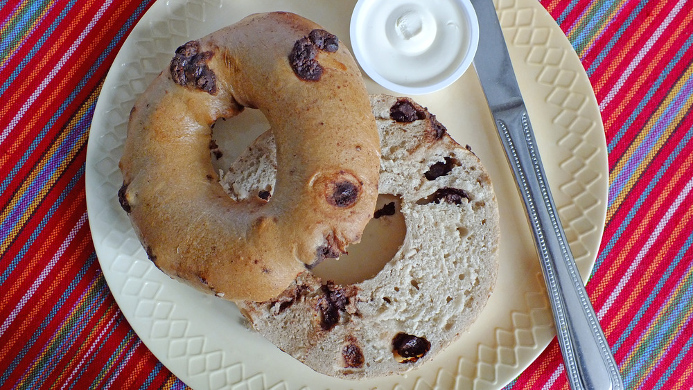 Chocolate chip bagel with cream cheese