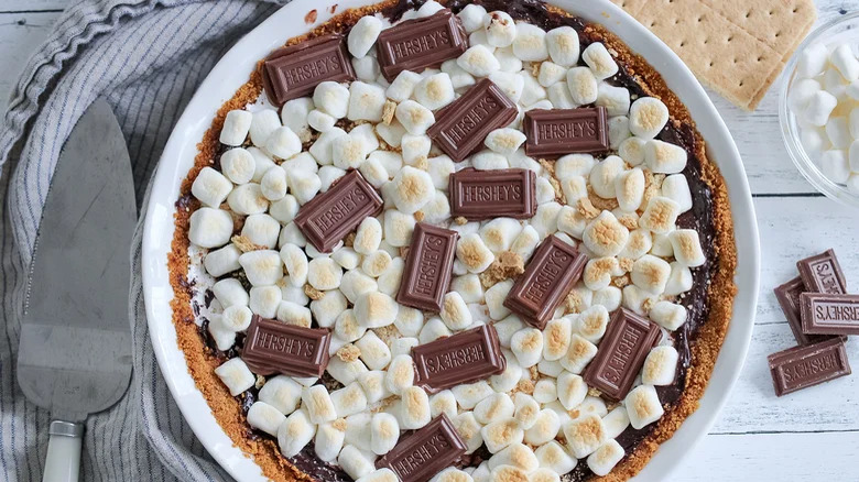 S'mores pie with marshmallows and Hershey chocolate