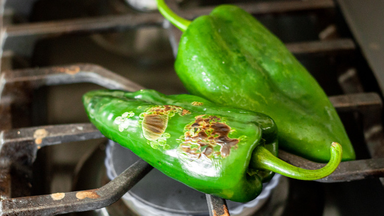 searing peppers on the stove