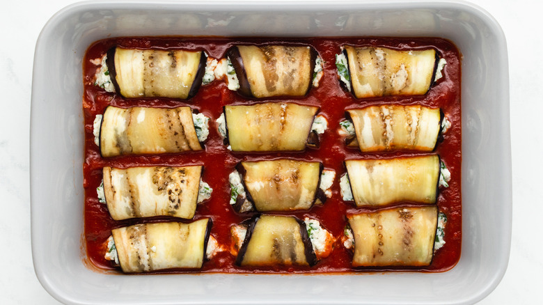 stuffed eggplant rolls with marinara