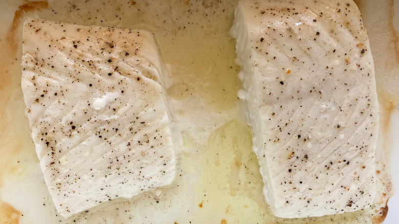 Two baked halibut filets