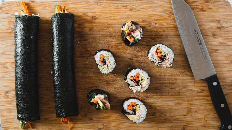 sushi on cutting board