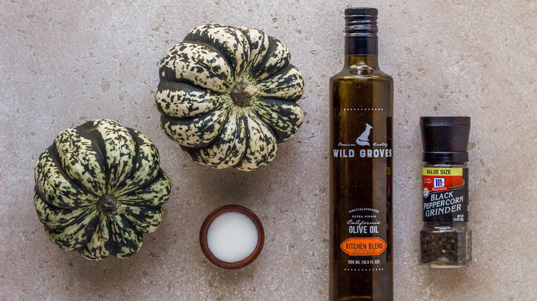 squash olive, oil and other ingredients on a counter 