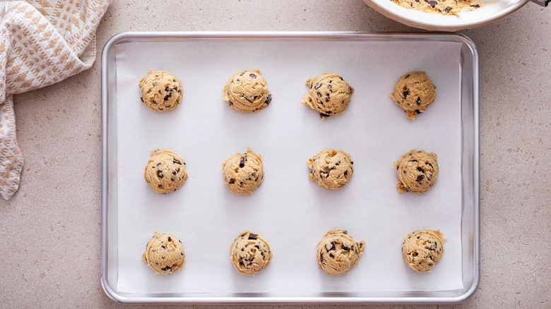 cookie dough scoops on tray