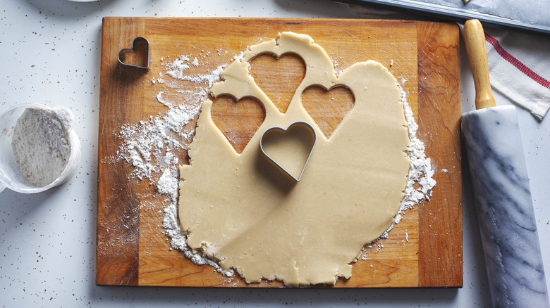 dough with hearts cut out