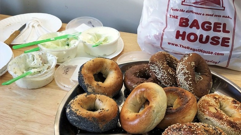 Sesame bagels in wood-fire oven