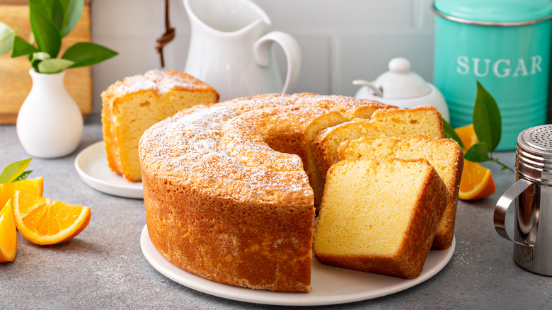 Sliced pound cake on plate