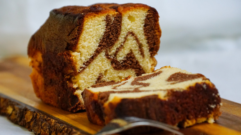 Closeup of marble pound cake