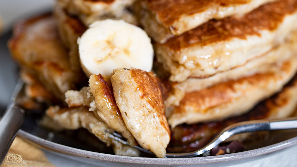 close up of banana pancakes