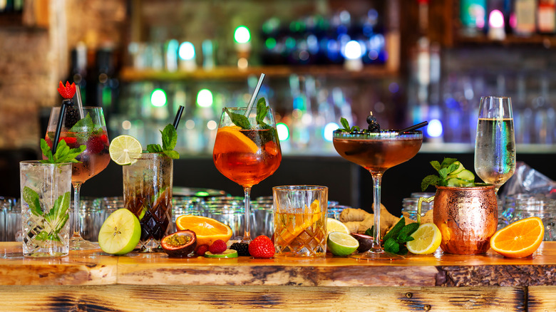 cocktail assortment at bar