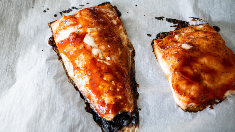 cooked salmon with barbecue sauce