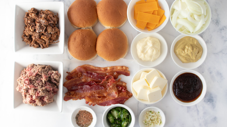 brisket smashburger ingredients on counter