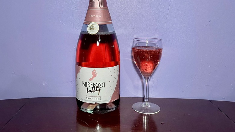 bottle of pink bubbly wine