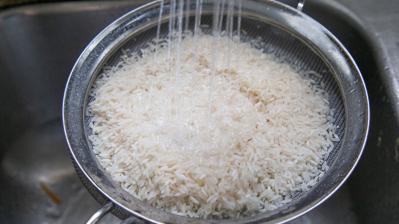 rice in a strainer 