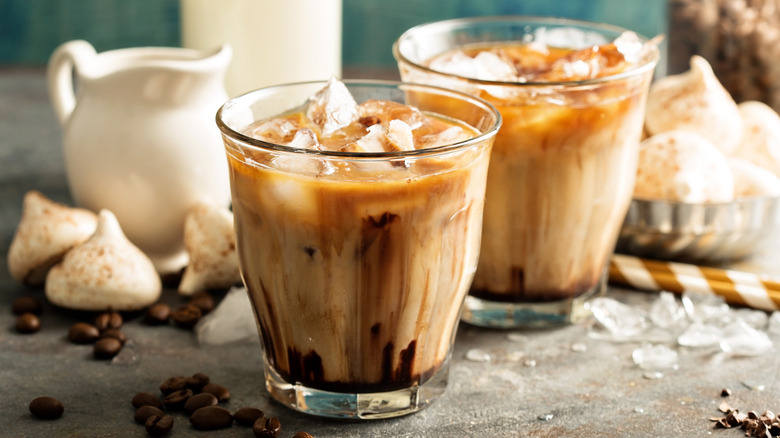 Short glasses of mocha coffees