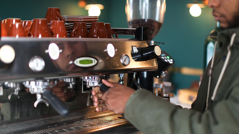 Barista making espresso