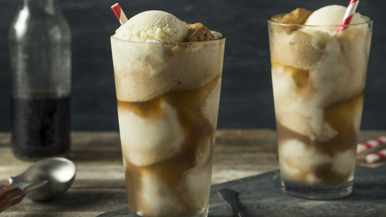 Root beer floats in glasses