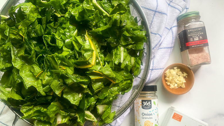 Swiss Chard Recipe chopped with onion powder and salt and garlic