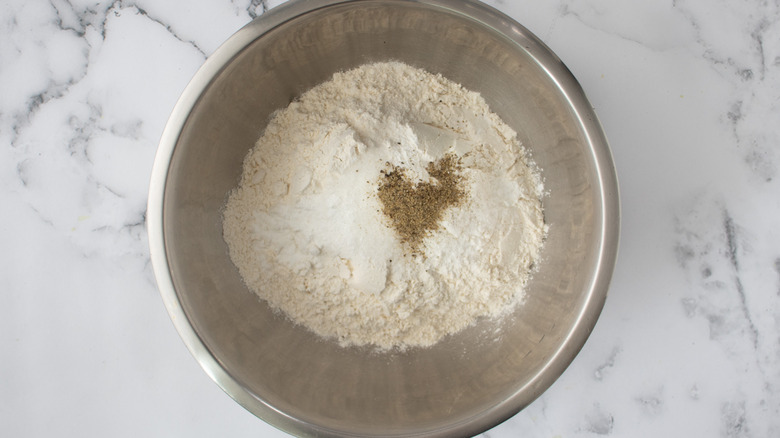 flour and seasonings in mixing bowl