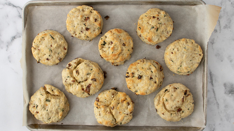 baked biscuits on baking sheet