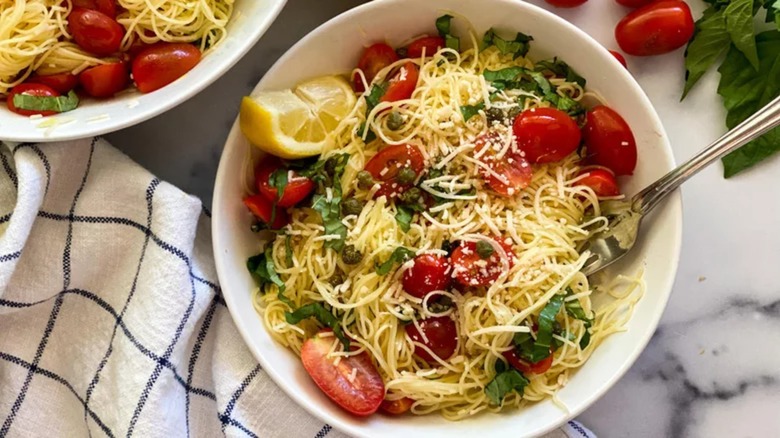 lemon capellini pasta salad