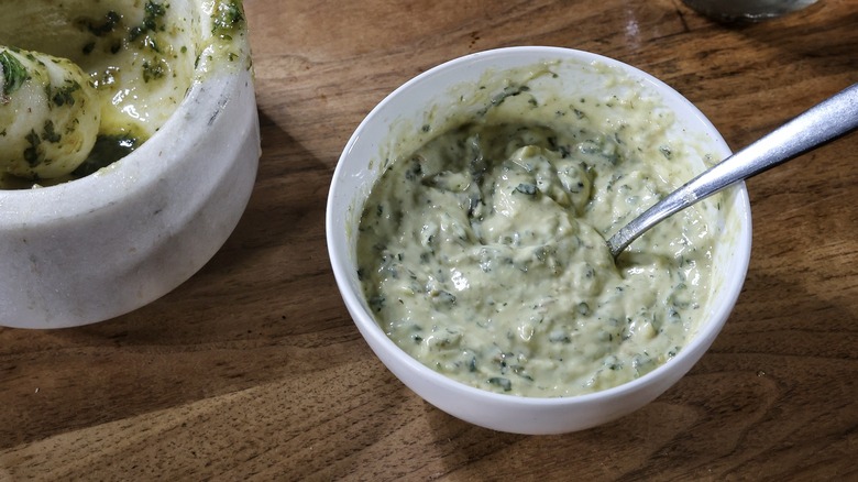 bowl of pesto aioli