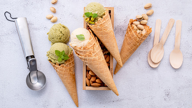 pistachio ice cream cone