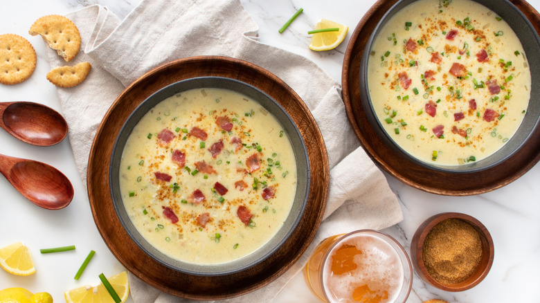 bacon crab soup in bowls