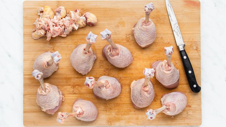 chicken drumsticks shaped into lollipops