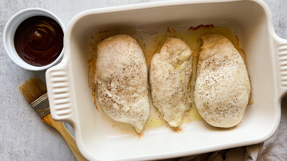 BBQ chicken recipe in enamel dish