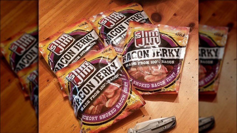 Packages of Slim Jim Bacon Jerky