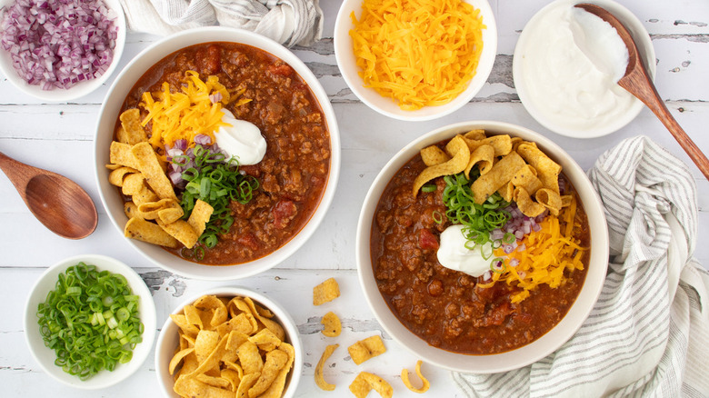 bowls of chili with Fritos