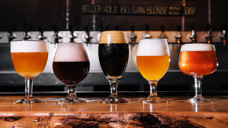 different types of beers in glasses