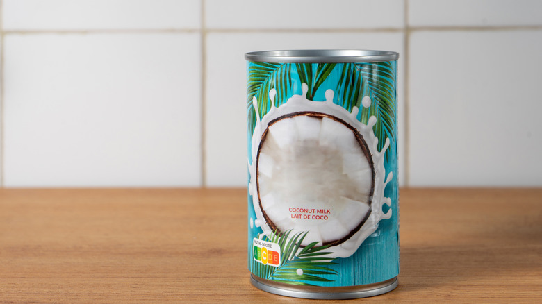 can of coconut milk on a kitchen counter