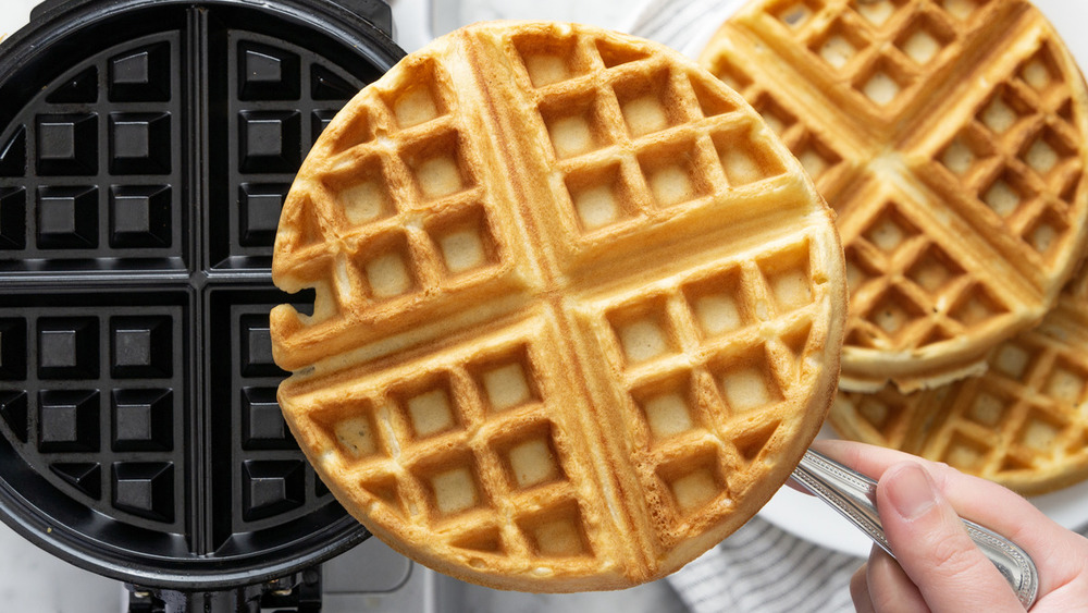 golden brown belgian waffles from iron