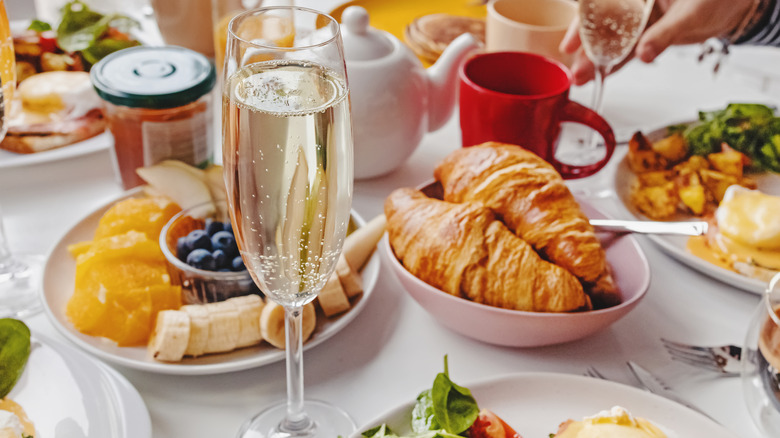 A brunch spread with champagne 